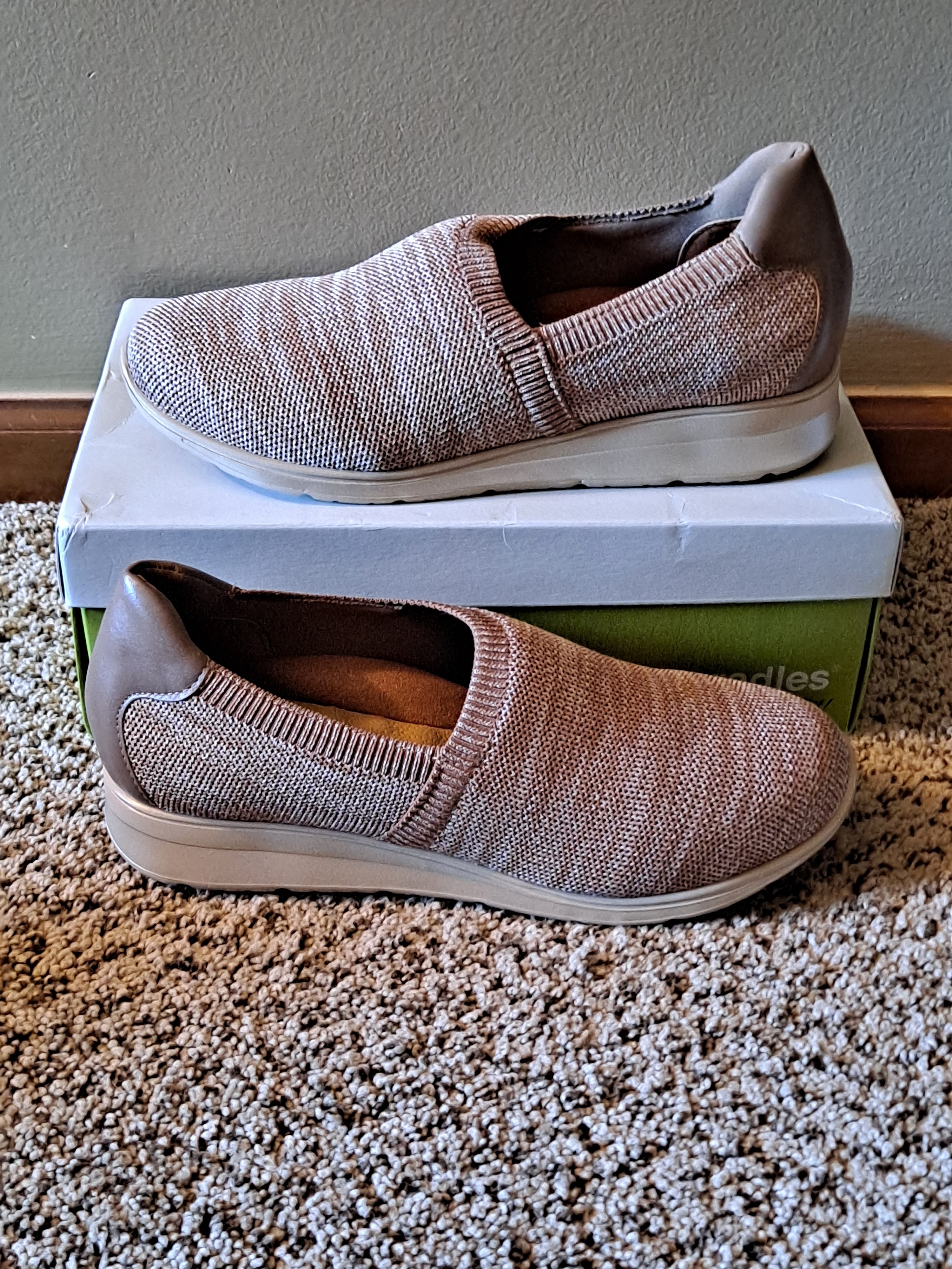 Walking Cradles Slip-On Flats In Taupe And Cream